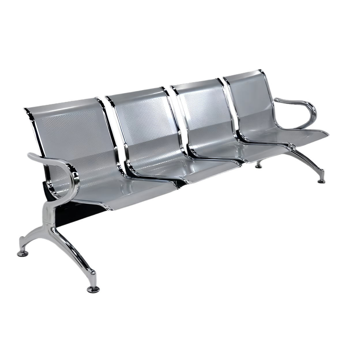 SMTE - Steel Bench Chrome 4 Seater ffice Visitor Chair Waiting Area Reception Chairs - Shiny Silver