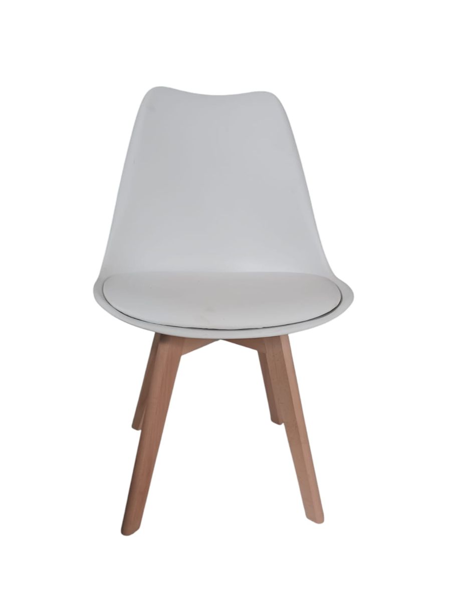 SMTE - A305 Modern Dining ChairWhite Plastic Seat with Wooden Legs