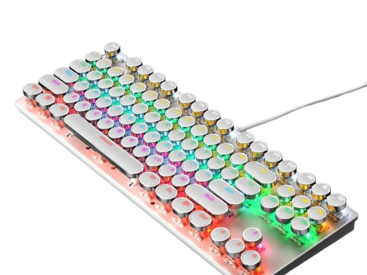 SMTE - T-Wolf T12 87-key wired USB colorful punk keycap retro Lightweigh - White