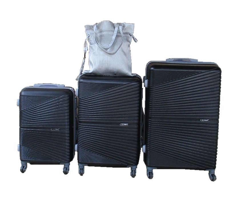SMTE - Black 3Piece ABS Trolley Luggage Set with Silver Lady Bag