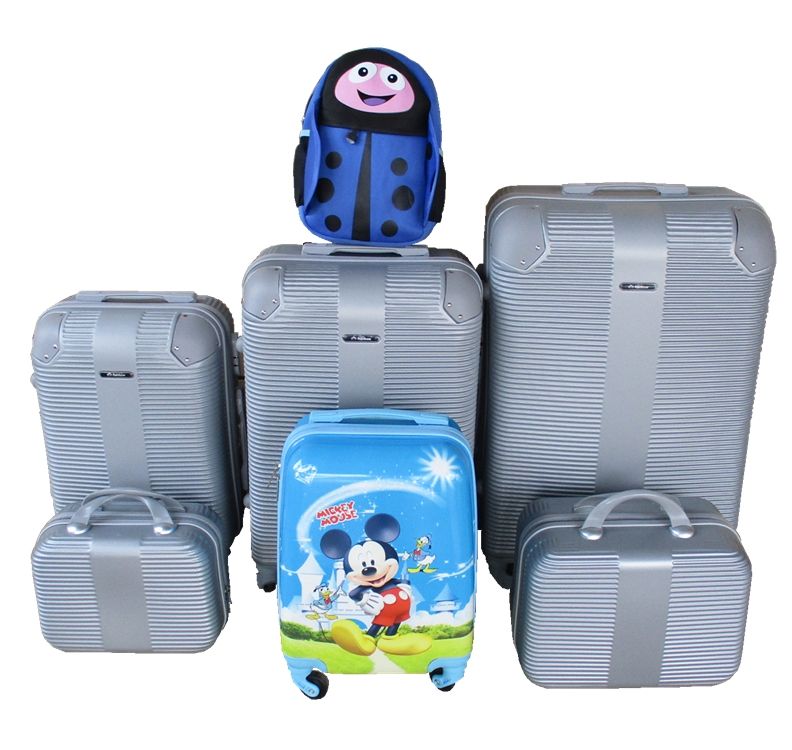 SMTE - 5Piece Family Travel Luggage Set with Kids Mickey case & Ladybug Bag