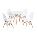 SMTE - White Round Coffee Table with 4 Chairs