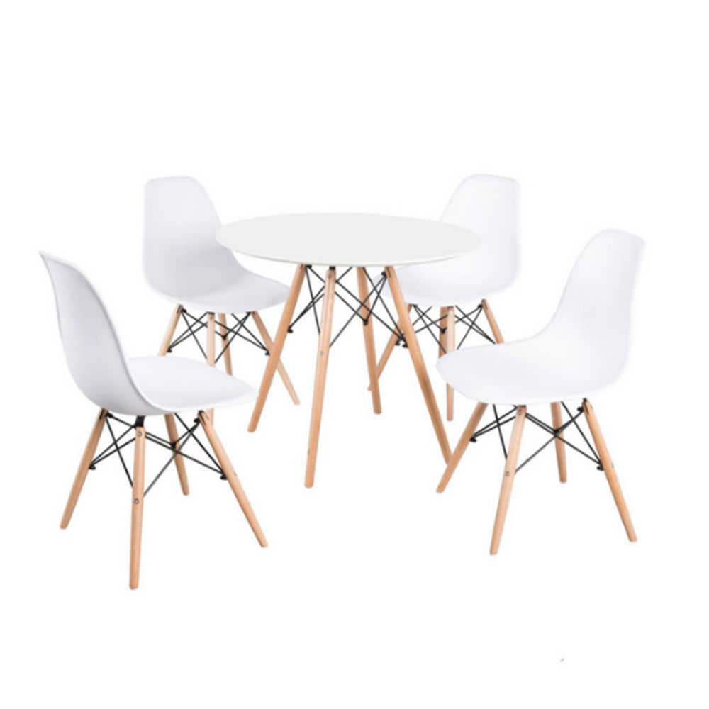 SMTE - White Round Coffee Table with 4 Chairs