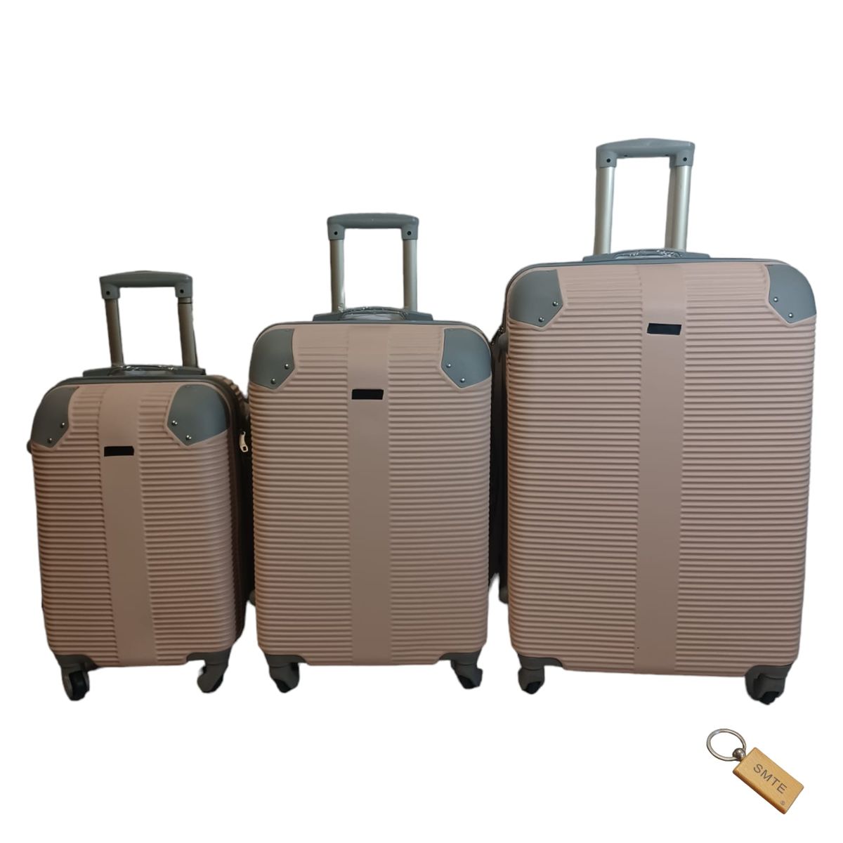 SMTE - Elegant Travel Essentials: 3Piece Powder Pink Luggage Set+ Keyring