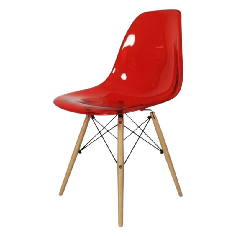 SMTE - Modern Design Clear Dining Chairs with Wood Legs - Red