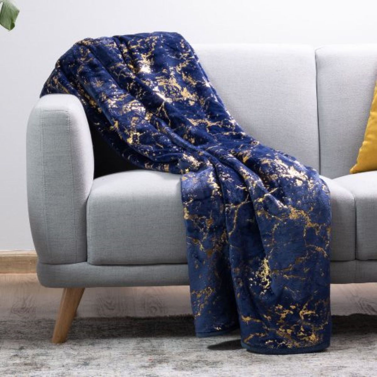 SMTE - Luxury Super Fluffy Throw 180X200cm Gold Scratch - Royal Blue