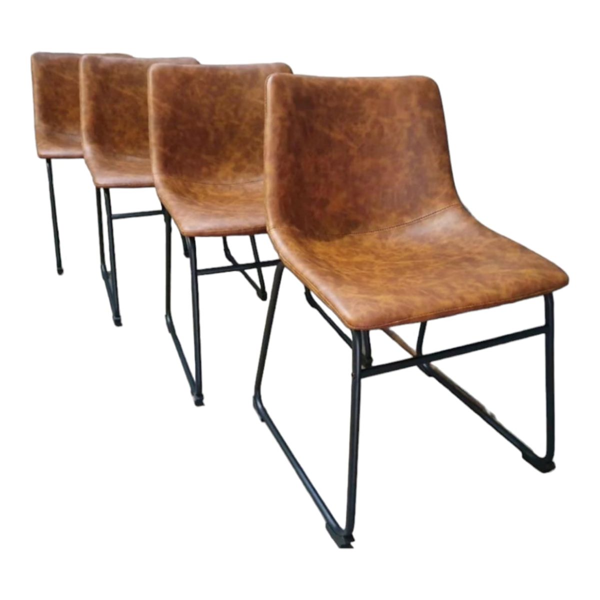 SMTE - Set of 4 Leather stoolBrown