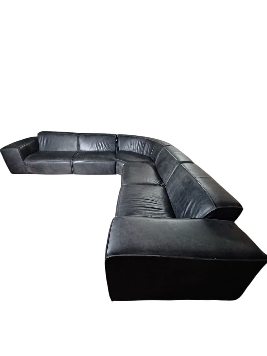 SMTE - Premium LShaped 5 Seater Black Leather SofaModern Corner Couch