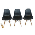 SMTE - Plastic Chair With Wooden Leg Set of 3 with  KeychainBlack