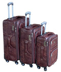 SMTE - Le Emporer Luggage Set Leather 3 Pieces SuitcasesChestnut Voyager