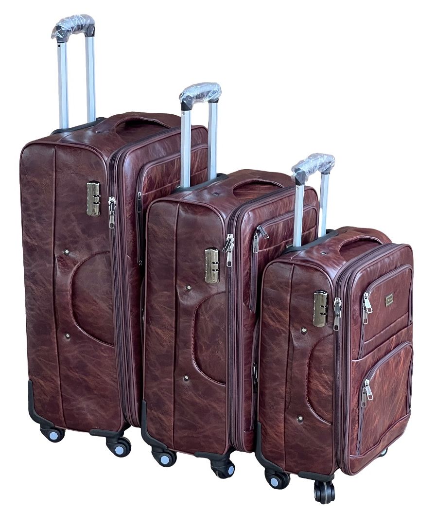SMTE - Le Emporer Luggage Set Leather 3 Pieces SuitcasesChestnut Voyager