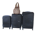SMTE - Black 3Piece ABS Trolley Case Set with Brown Lady Travel Bag
