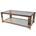 SMTE - Gold Glass Top Coffee Table with Pipe Design Tubular Base