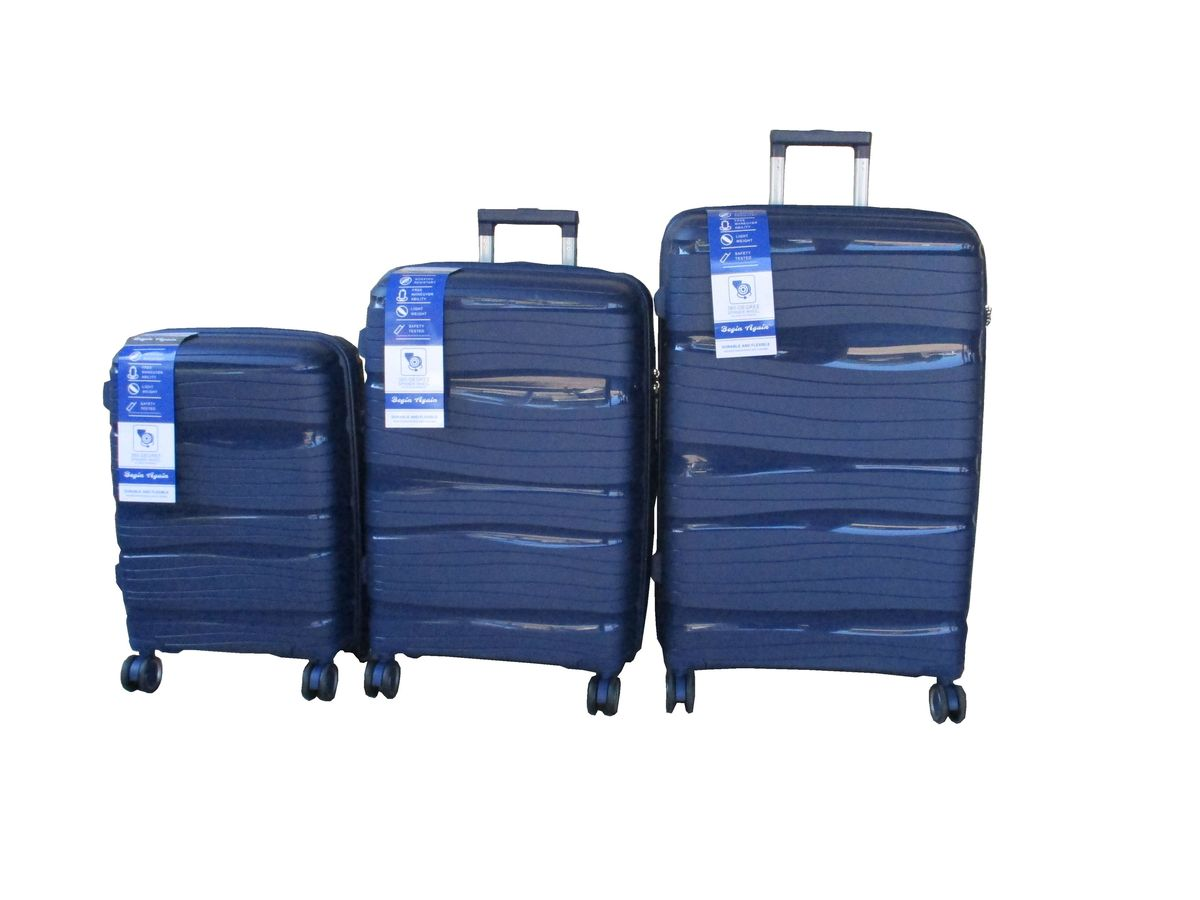 SMTE - Unbreakable 3Piece Navy Luggage Set HardShell PP and Lock