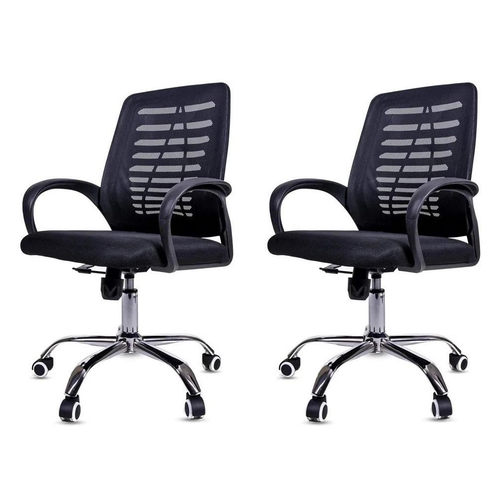 SMTE - 2 Pieces Of Ergonomic Mesh 360° Swivel Office Chair With Armrest - Black