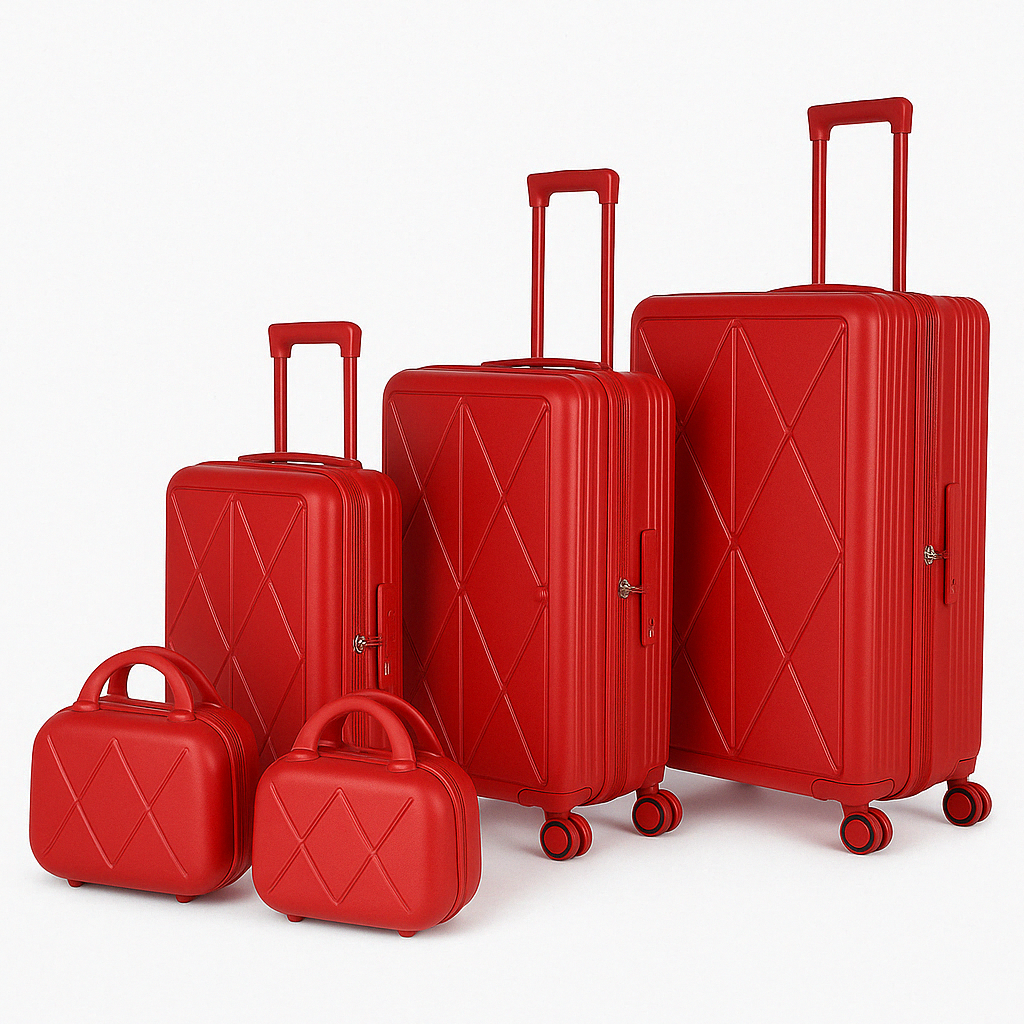 SMTE - 5Piece Red Hardshell Luggage Set, TSA Locks, Vanity Cases & Spinner Wheels