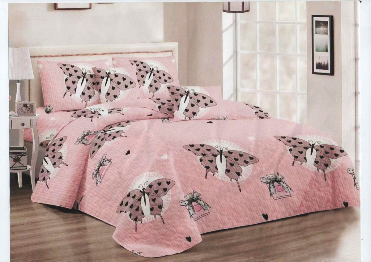 SMTE - Bedspread Set 5 Piece Microfiber - F14 - D1 - (Pink) - Double