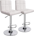 SMTE - Modern PU Leather Adjustable Swivel Bar Stool - Set of 2 - White