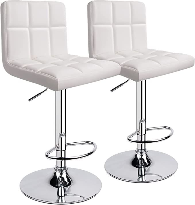SMTE - Modern PU Leather Adjustable Swivel Bar Stool - Set of 2 - White