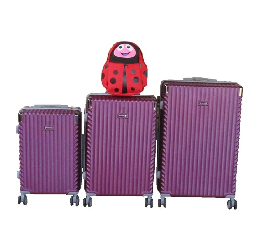 SMTE - 3Piece Purple Luggage Set with Spinner Wheels + Ladybug Kids Backpack