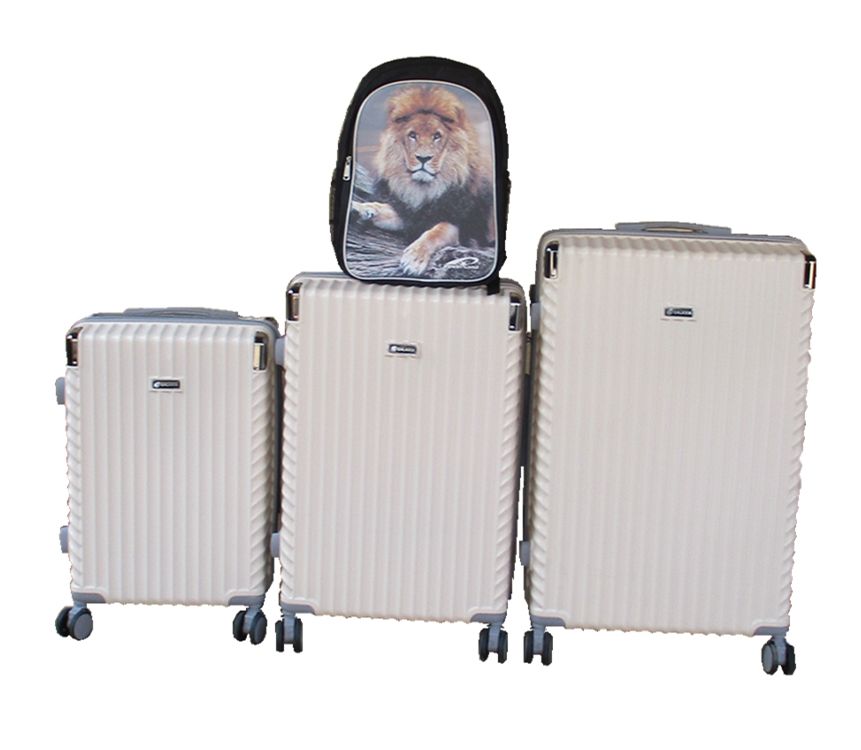 SMTE - Cream 3Piece ABS Spinner Luggage Set + Lion Print Backpack