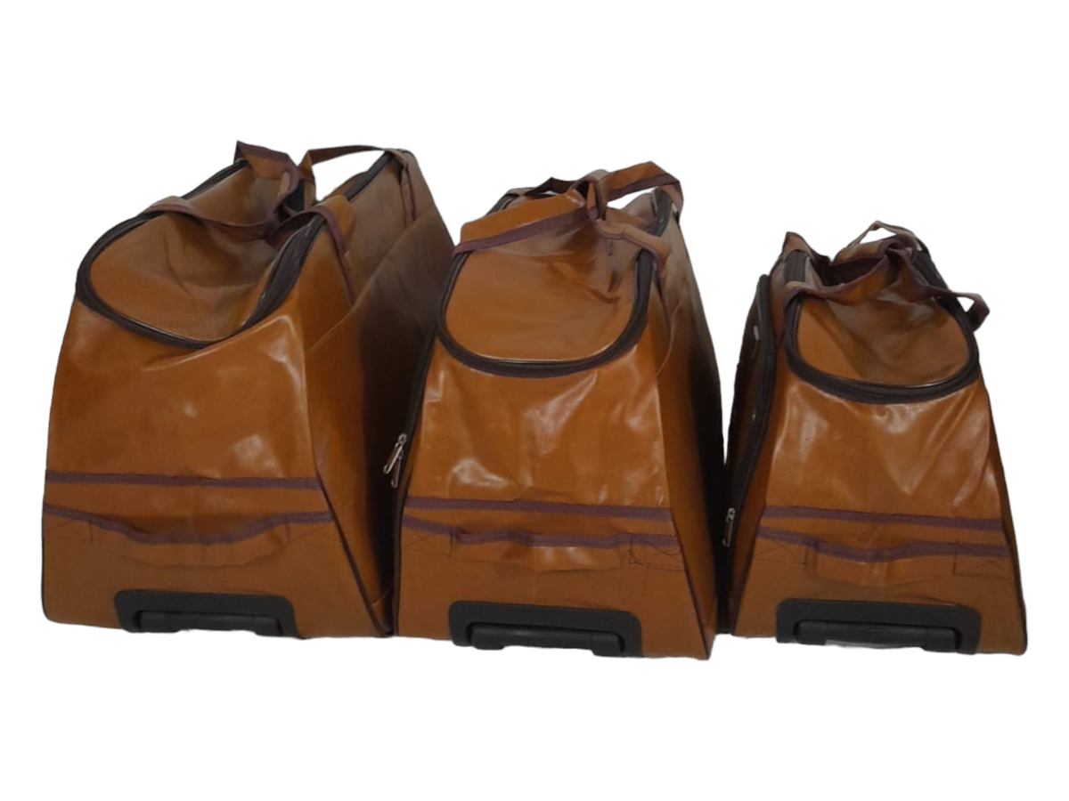 SMTE -  3 Piece Leather Hand luggage bags- Brown - Orange