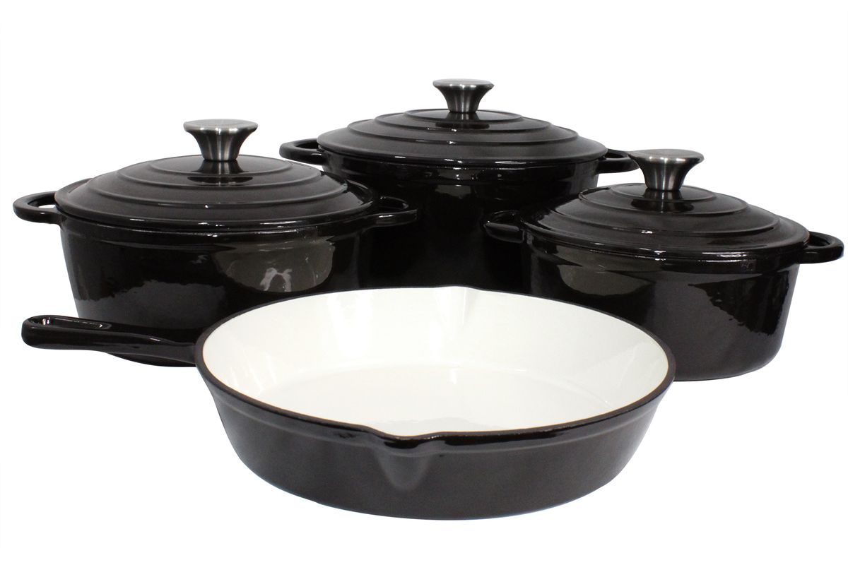 SMTE - Authentic Cast Iron Dutch Oven Cookware Pot Set - 7 Piece - Black