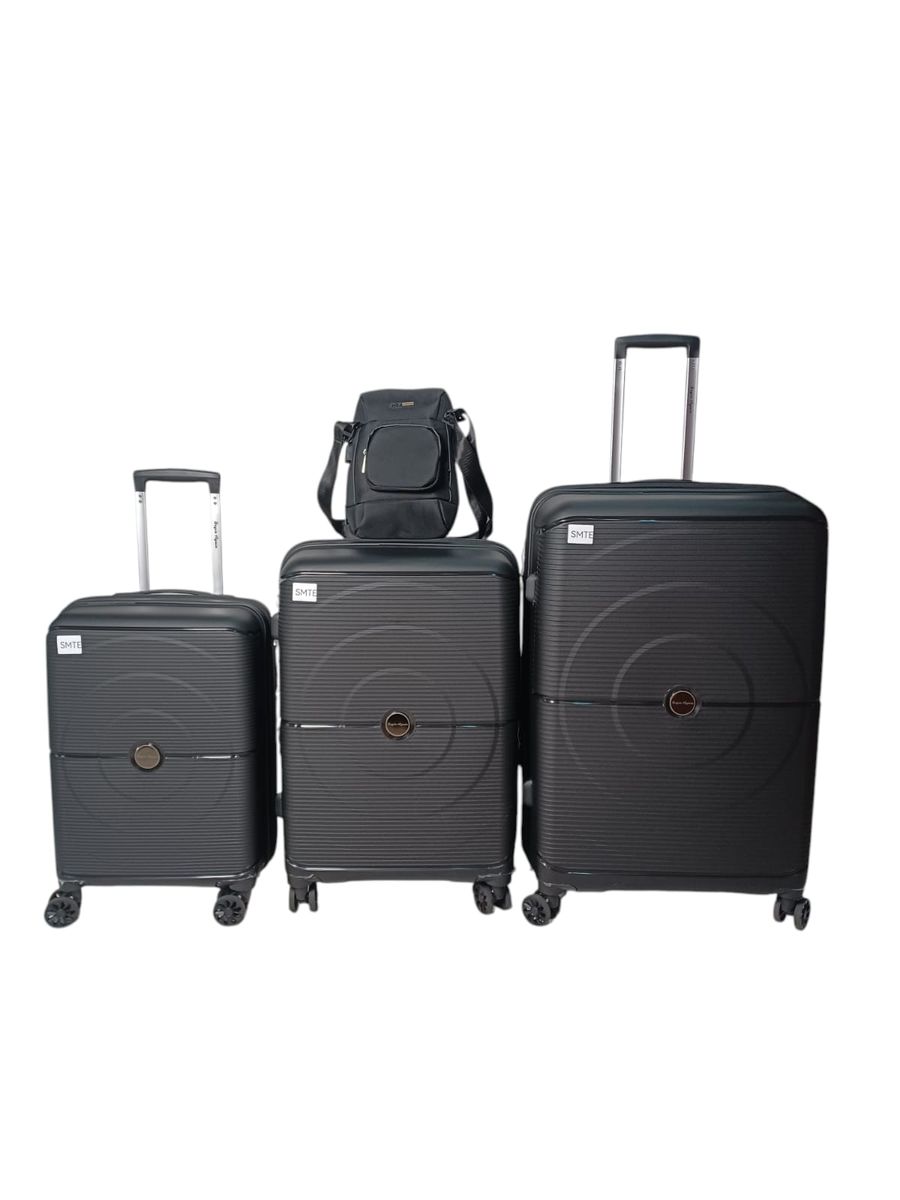 SMTE - 4Piece Hard Shell PP Luggage SetOType Design Travel SuitcasesBlack