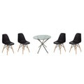 SMTE - 5 Piece Glass Table and White Wooden Leg Chairs