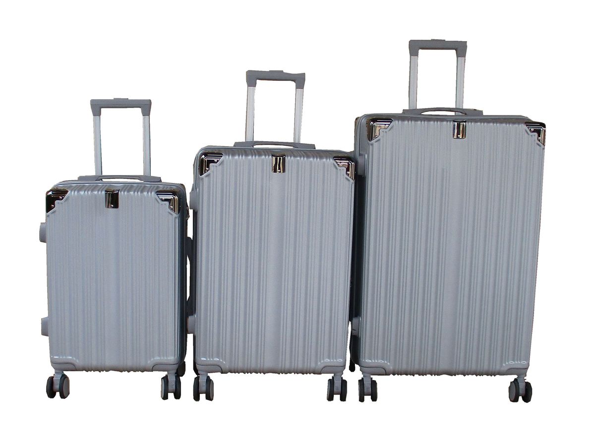 SMTE - Silver 3 Piece ABS Luggage SetLightweight, Durable, MultiSize Travel Suitcases
