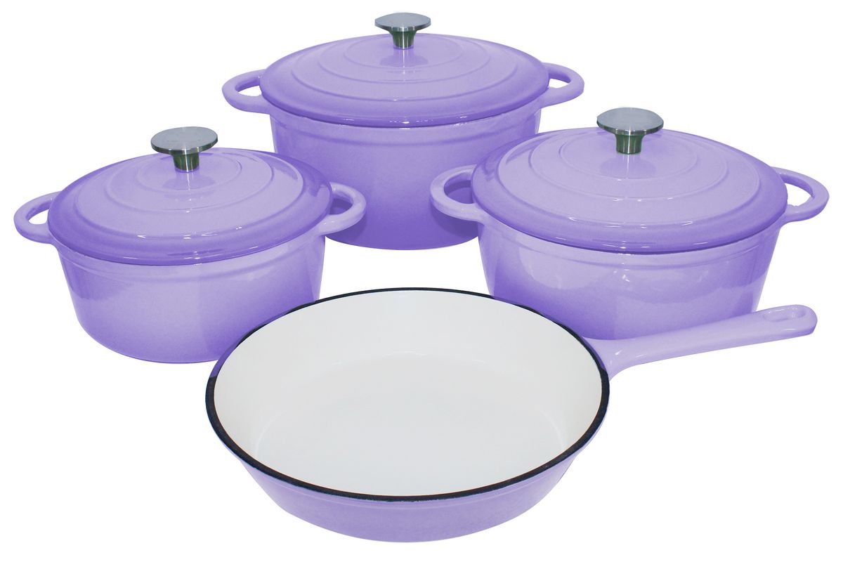 SMTE - Stunning - 7 Piece New Design Dutch Pot Cookware Sets Cast Iron - Purple