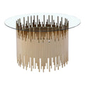 SMTE - Glass Round Dining Room Table with Metal Legs