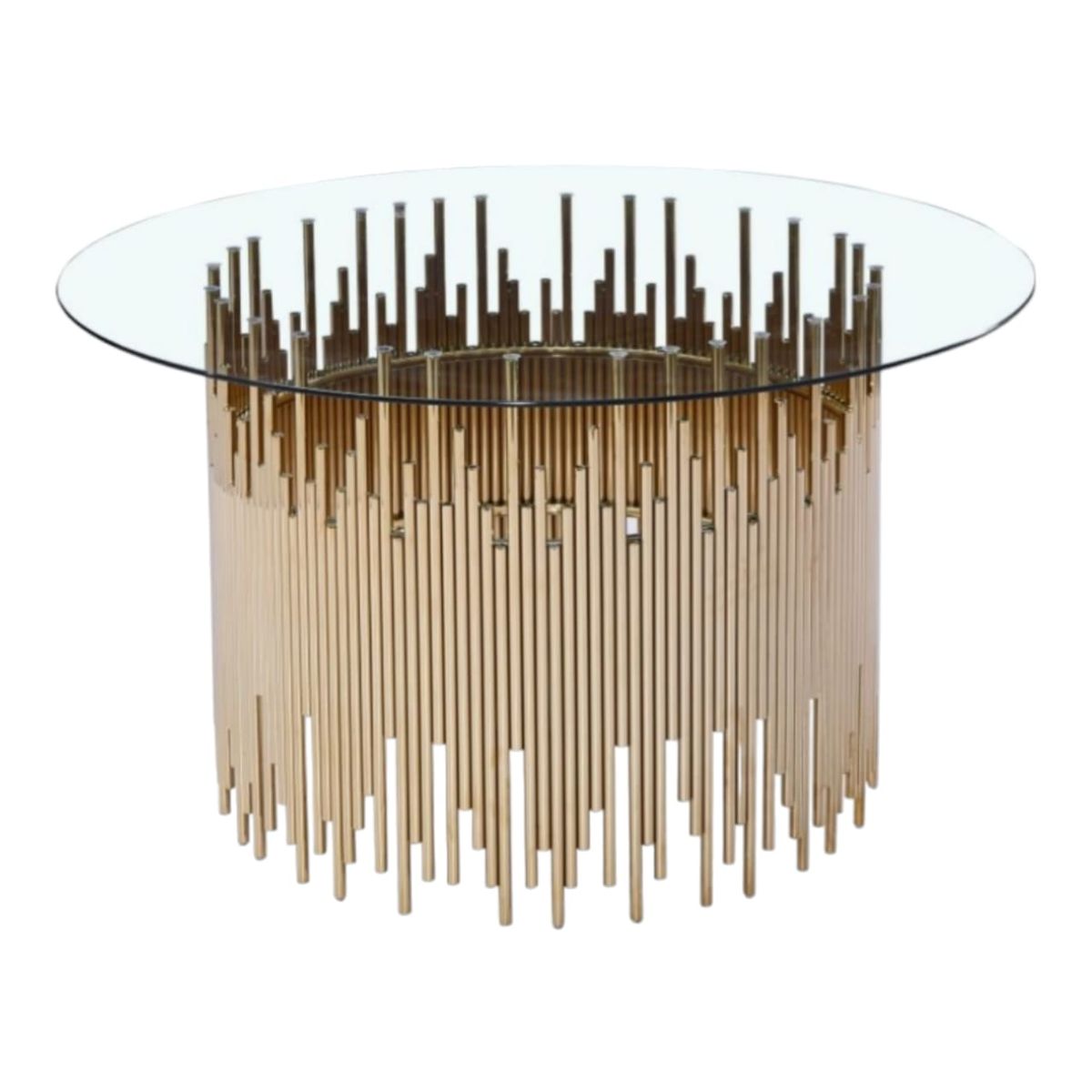 SMTE - Glass Round Dining Room Table with Metal Legs