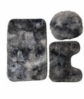 SMTE - 3 Piece Fluffy Toilet Seat Cover & Bathroom Mats Set - Mix Grey