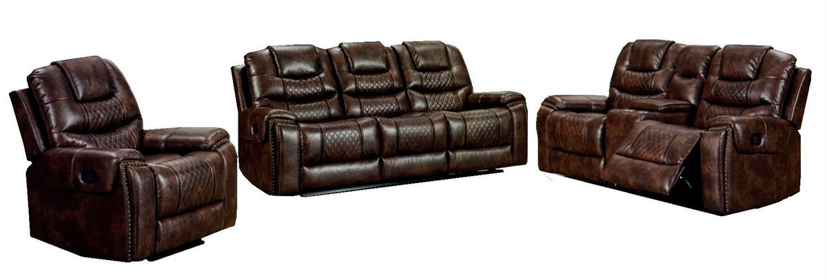 SMTE - Brown PU Leather 6 Seater Recliner Sofa Set with 5 Recliner Seats