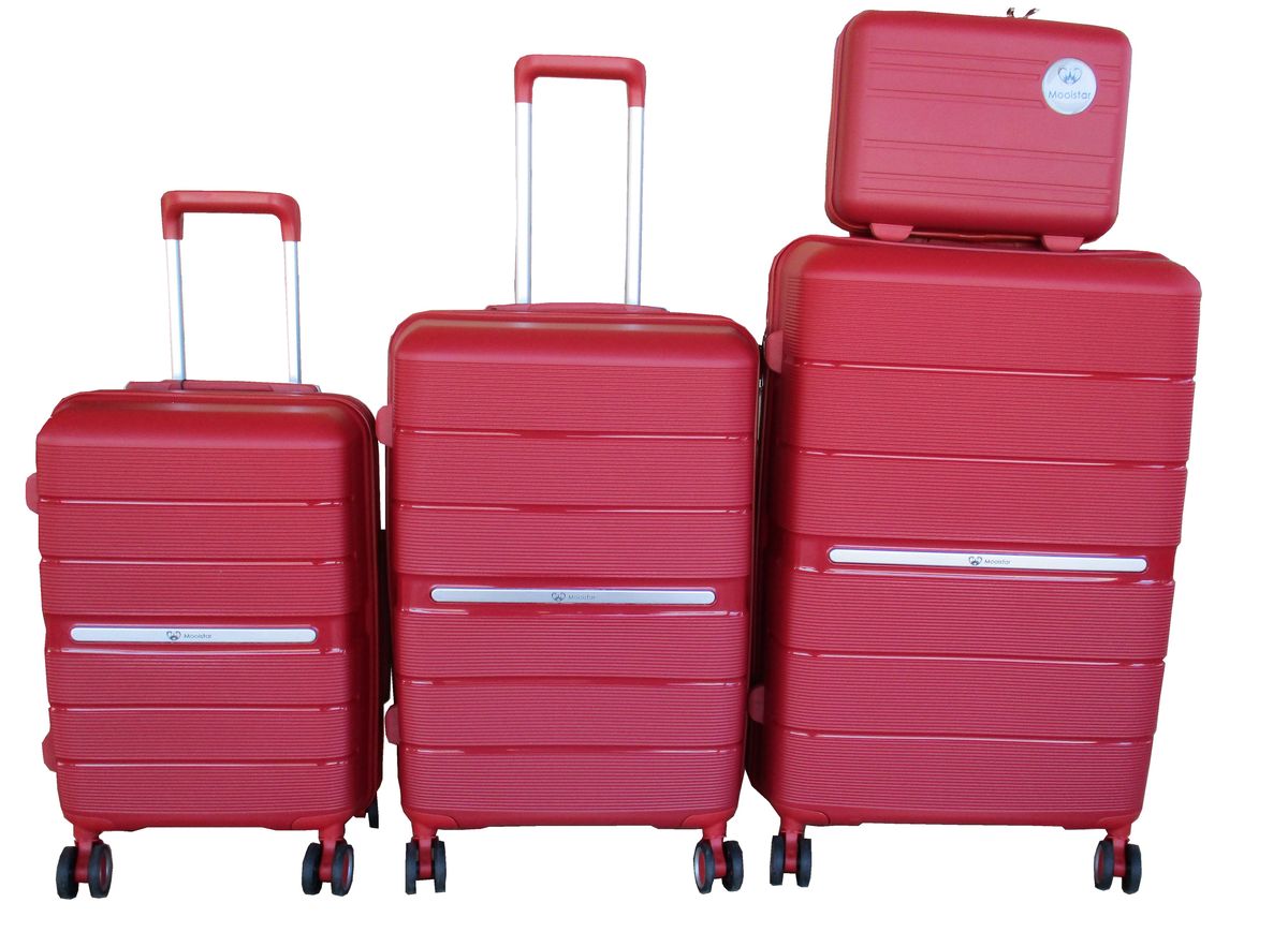 SMTE - Durable Red PP Material Luggage Set with Spinner Wheels & Locks4Pieces
