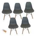 SMTE - Plastic Chair With Wooden Leg Set of 5+  KeychainGrey