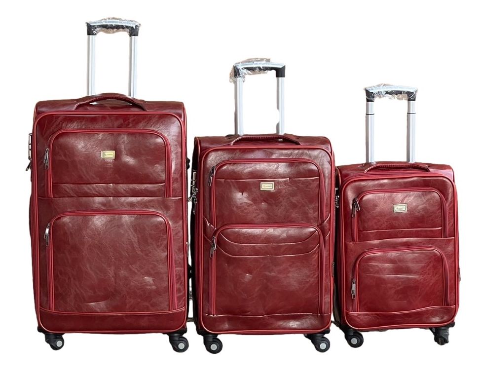 SMTE - Le Emporer Luggage Set Leather 3 Pieces SuitcasesCherry Red