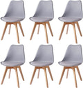SMTE - Dining Chairs with Cushion Seat, Wooden Legs - Set of 6 - Grey