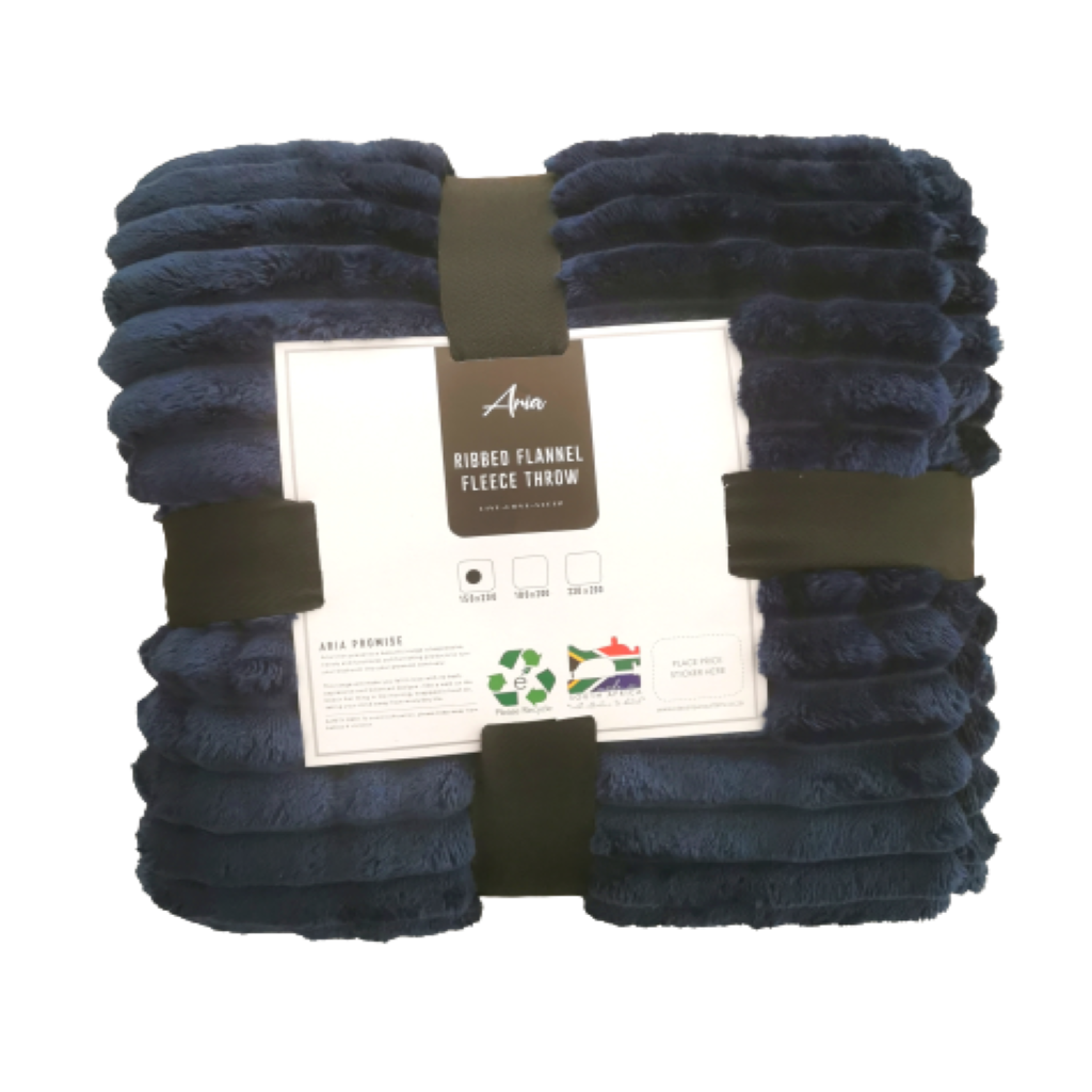 SMTE - Ribbed Flannel Fleece Throw - 180x200cm - Navy Blue