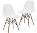 SMTE - White Modern Style Dining Chair Shell Plastic Chair with Wooden Legs