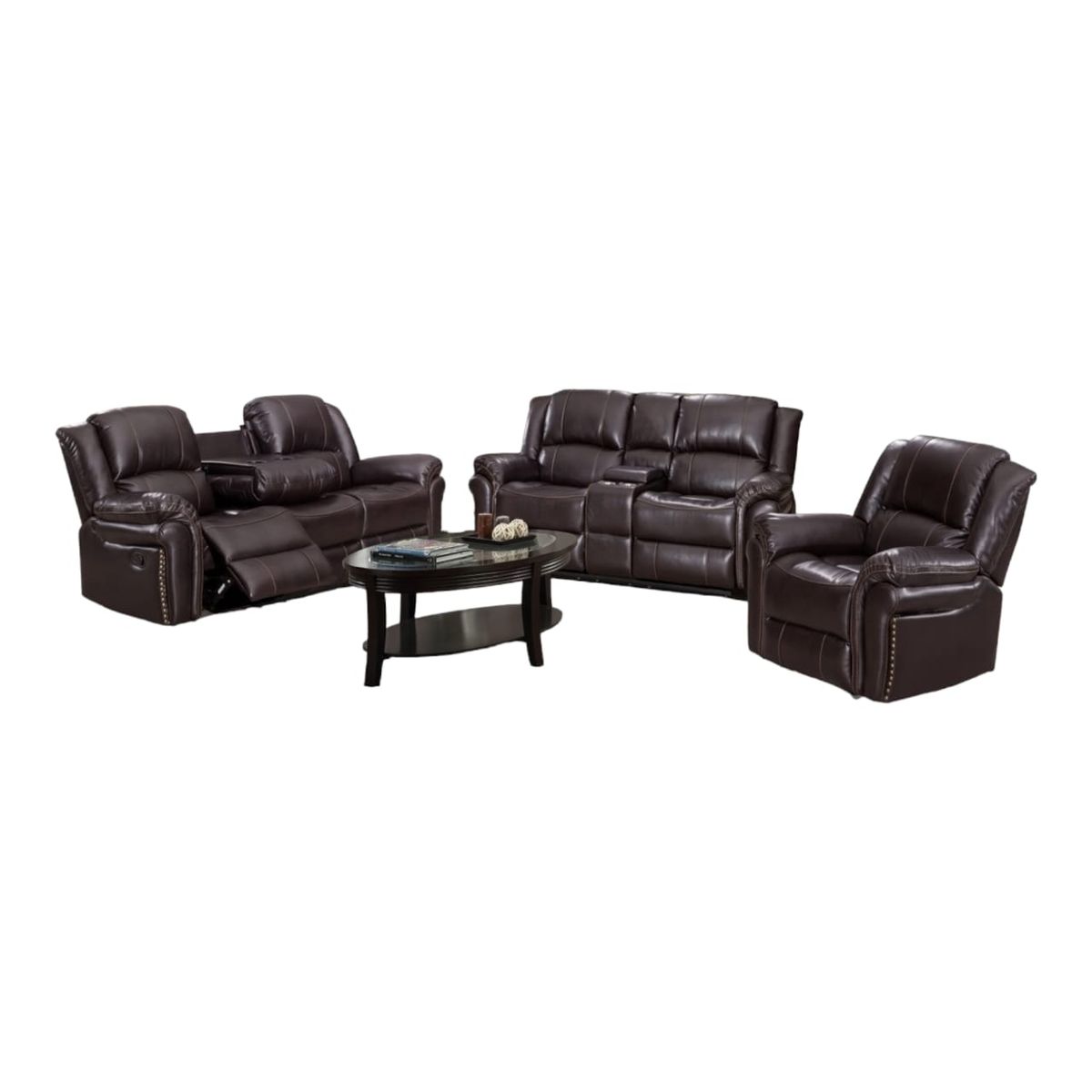 SMTE - Piece Leather Recliner Set9824Black