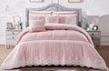 SMTE - 7-Piece King Comforter Set - Modern Stylish Print - Pink