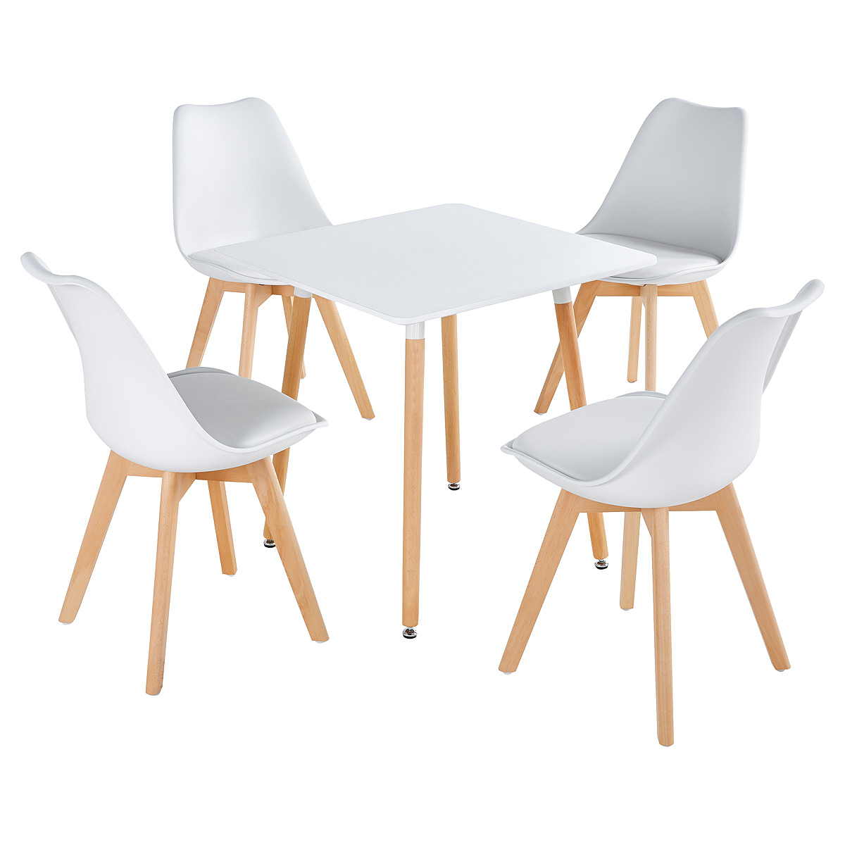 SMTE - Dining Suite / Set - Square Dining Table with Four Padded Chairs - White