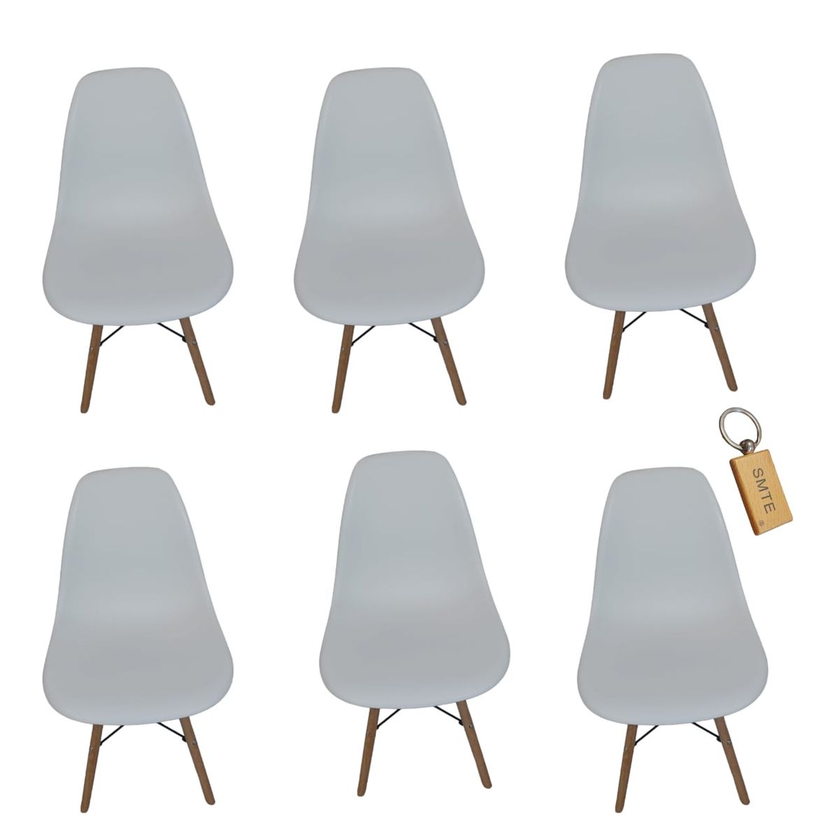 SMTE - Plastic Chair With Wooden Leg Set of 6+  KeychainWhite