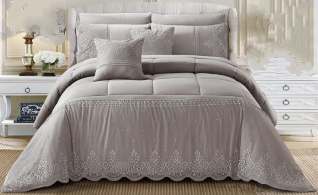 SMTE - 7-Piece King Comforter Set - Modern Stylish Print - Brown