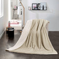 SMTE - Sastro - New Reversible Throw Striped Flannel Sherpa Fleece Blanket - Light Brown