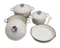 SMTE - Acesa - Quality 7 Piece Authentic Cast Iron Dutch Oven Cookware Pot Set - White