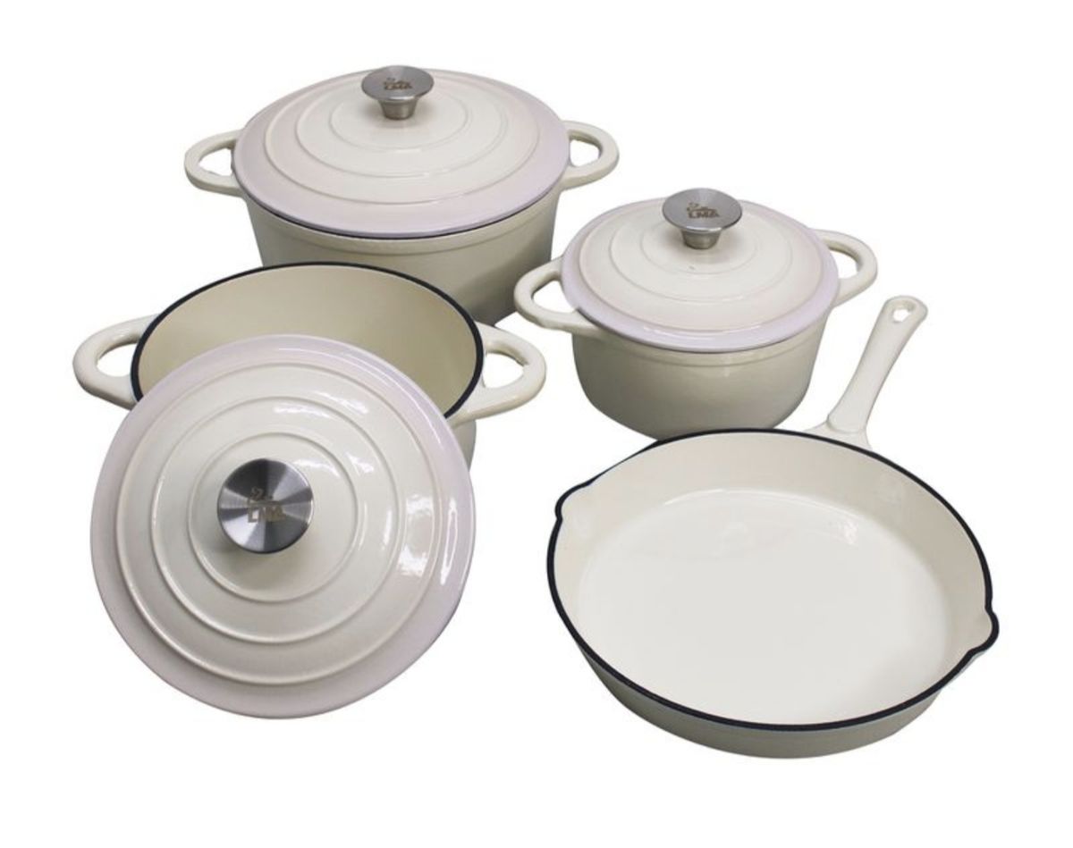 SMTE - Acesa - Quality 7 Piece Authentic Cast Iron Dutch Oven Cookware Pot Set - White