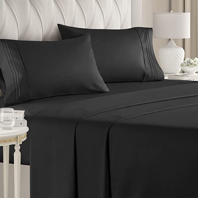 SMTE - 4 Piece Fitted Flat Sheet. - Black